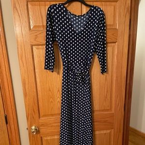 “Maxi navy blue polka dot dress”